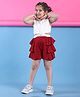 BaawRi Viscose Knit Sleeveless Stars Embellished Crop Top & Frill Detailed Shorts Set - Rust Orange & White