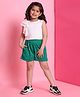 BaawRi Viscose Knit Flutter Sleeves Solid Top & Shorts Set - Green & White