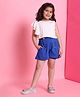 BaawRi Viscose Knit Flutter Sleeves Solid Top & Shorts Set - Blue & White