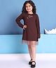 BaawRi Cotton Lycra Knit Full Sleeves Floral Applique Detailed Dress - Brown