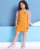 BaawRi Viscose Knit Full Puffed Sleeves Floral Applique Detailed Dress - Yellow