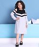 BaawRi Cotton Jersey Knit Cold Shoulder Full Sleeves Colour Blocked Dress - Sky Blue & Black
