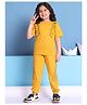 BaawRi Cotton Lycra Knit Half Sleeves Frill Detailed Top & Joggers Set - Yellow