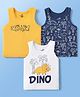 Doodle Poodle 100% Cotton Knit Sleeveless Dino Printed Vests Pack of 3 - Yellow Navy Blue & White