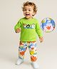 Babyoye Single Jersey Knit Full Sleeves Night Suit with Dino Print & Patch Detailing - Light Green
