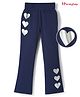 Honeyhap Premium Cotton Elastane Knit Full Length Bio Finished Bootcut Jeggings With Heart Print - Navy Blue