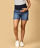 The Mom Store Denim Mild Washed Maternity Shorts With Belly Support - Blue