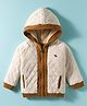 Yellow Apple Cotton Knit Full Raglan Sleeves Hooded Front Open Sweater With Quilt Design - Cream