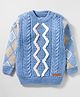 Yellow Apple Knitted Full Sleeves Pullover Sweater With Cable Knit Design - Light Blue