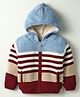 Yellow Apple Knitted Full Sleeves Front Open Hooded Striped Sweater - Rust