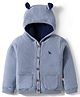 Yellow Apple Knitted Full Sleeves Solid Hooded Front Open Sweater - Light Blue
