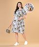 Bella Mama Woven Half Sleeves Shirt Maternity Dress With Floral Print - White & Grey