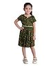 Funshine Rayon Half Sleeves Floral Swirls Printed Dress With Belt - Green