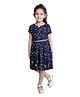 Funshine Rayon Half Sleeves Floral Swirls Printed Dress With Belt - Navy Blue