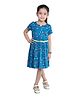 Funshine Rayon Half Sleeves Floral Swirls Printed Dress With Belt - Blue
