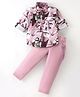 Rikidoos Full Sleeves Abstract Printed Shirt With Pant Suspender & Bow Set - White & Pink