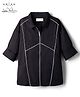 Arias 100% Cotton Woven Full Sleeves Front Open Oversized Shirt with Piping Detailing - Black