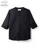 Arias 100% Cotton Woven Full Sleeves Mandarin Collar Shirt With Textured Design - Black