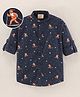 Rikidoos Full Sleeves Snowflakes Printed Shirt - Navy Blue