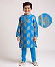 EARTHY TOUCH Single Jersey Knit Full Sleeves Kurta Pyjama Set With Floral Print - Light Blue