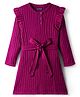 Pine Kids Knitted Full Sleeves Solid Ribbed Woollen Dress With Fabric Belt - Dark Pink