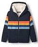 Pine Kids Knit Full Sleeves Front Open Hooded Sweater with Stripes - Navy Blue