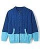 Pine Kids Knit Full Sleeves Front Open Sweater with Kangaroo Pocket & Cable Knit Design - Blue