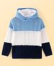 Pine Kids Knit Full Sleeves Hooded Sweater with Color Block & Cable Knit Design - Blue & White