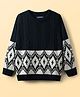 Pine Kids Knit Full Sleeves Pullover Sweater With Cable Knit & Argyle Design - Navy Blue