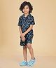 Ninos Dreams Cotton Rayon Half Sleeves Waves Printed Coordinating Shirt & Shorts Set - Navy Blue