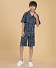 Ninos Dreams Cotton Rayon Half Sleeves Waves Printed Coordinating Shirt & Shorts Set - Navy Blue