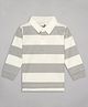 Sheer Love Cotton Jersey Full Sleeves Striped Polo Tee - Off White & Grey