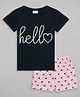 Sheer Love Cotton Jersey Half Sleeves Hello Text & Hearts Printed Night Suit Set - Navy Blue & Pink