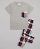Sheer Love Cotton Jersey Half Sleeves Pocket Detailed & Checked Night Suit Set - Grey