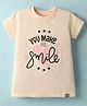 Teddy Sinker Knit Half Sleeves Top With You Make Me Smile Text Print - Light Peach