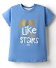 Teddy Sinker Knit Half Sleeves Top With Shine Like The Star Text Print - Blue