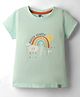 Teddy Sinker Knit Half Sleeves Top With Magical Rainbow Text Print - Light Green