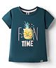 Teddy Sinker Knit Half Sleeves Top With Fun Time Text Print - Teal Blue