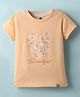 Teddy Sinker Knit Half Sleeves Top with Butterfly Print - Orange