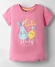Teddy Sinker Knit Half Sleeves Top With Cutie Fruity Text Print - Pink
