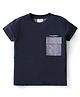 Ollypop Sinker Knit Half Sleeves T-Shirt with Beach Theme Print & Patch Pocket - Navy Blue