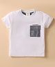 Ollypop Sinker Knit Half Sleeves T-Shirt with Beach Theme Print & Patch Pocket - White