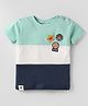 Ollypop Sinker Knit Half Sleeves  Cut & Sew T-Shirt with Patch Embroidery - Light Green & Navy Blue