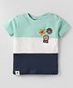 Ollypop Sinker Knit Half Sleeves  Cut & Sew T-Shirt with Patch Embroidery - Light Green & Navy Blue