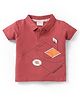 Ollypop Sinker Knit Half Sleeves Polo T-Shirt with Sports Theme Print - Red
