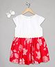 The Sandbox Clothing Co Cotton Cap Sleeves Schiffli Embroidered Floral Printed Dress With Hair Clip - Red