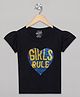 The Sandbox Clothing Co Cotton Half Sleeves  Sequins Embellished  Girls Rule Text Designed Tee - Navy Blue & Black