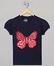 The Sandbox Clothing Co Cotton Half Sleeves Sequins Embellished Butterfly Designed Tee - Blue