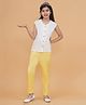 Piccolo Cotton Sleeveless Solid Top & Trousers Set - White & Yellow