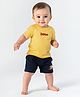 Nauti Nati Cotton Half Sleeves Dodo Text & Bird Printed Tee & Shorts Set - Navy Blue & Yellow